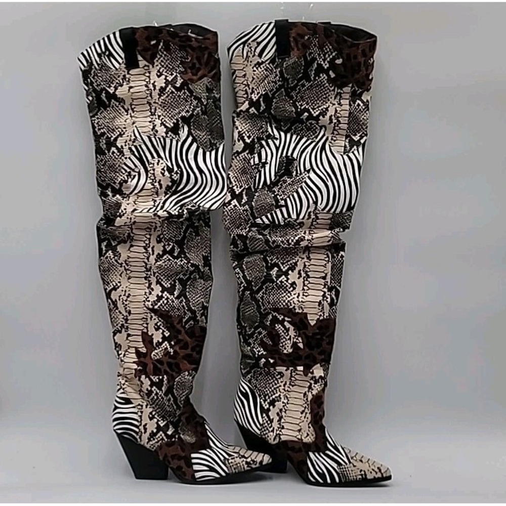 Cape Robbin Faux Snake Skin Thigh High Animal Print Boots Snakeskin Fur Size 7